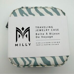 Milly Traveling Jewelry Case Compact Organizer Blue White Zebra Print